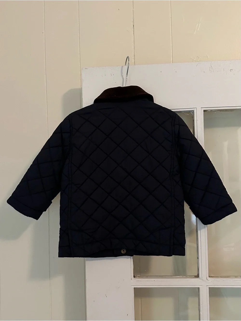 Ralph Lauren Navy Quilted baby Jacket with Brown Corduroy Collar (12 months)
